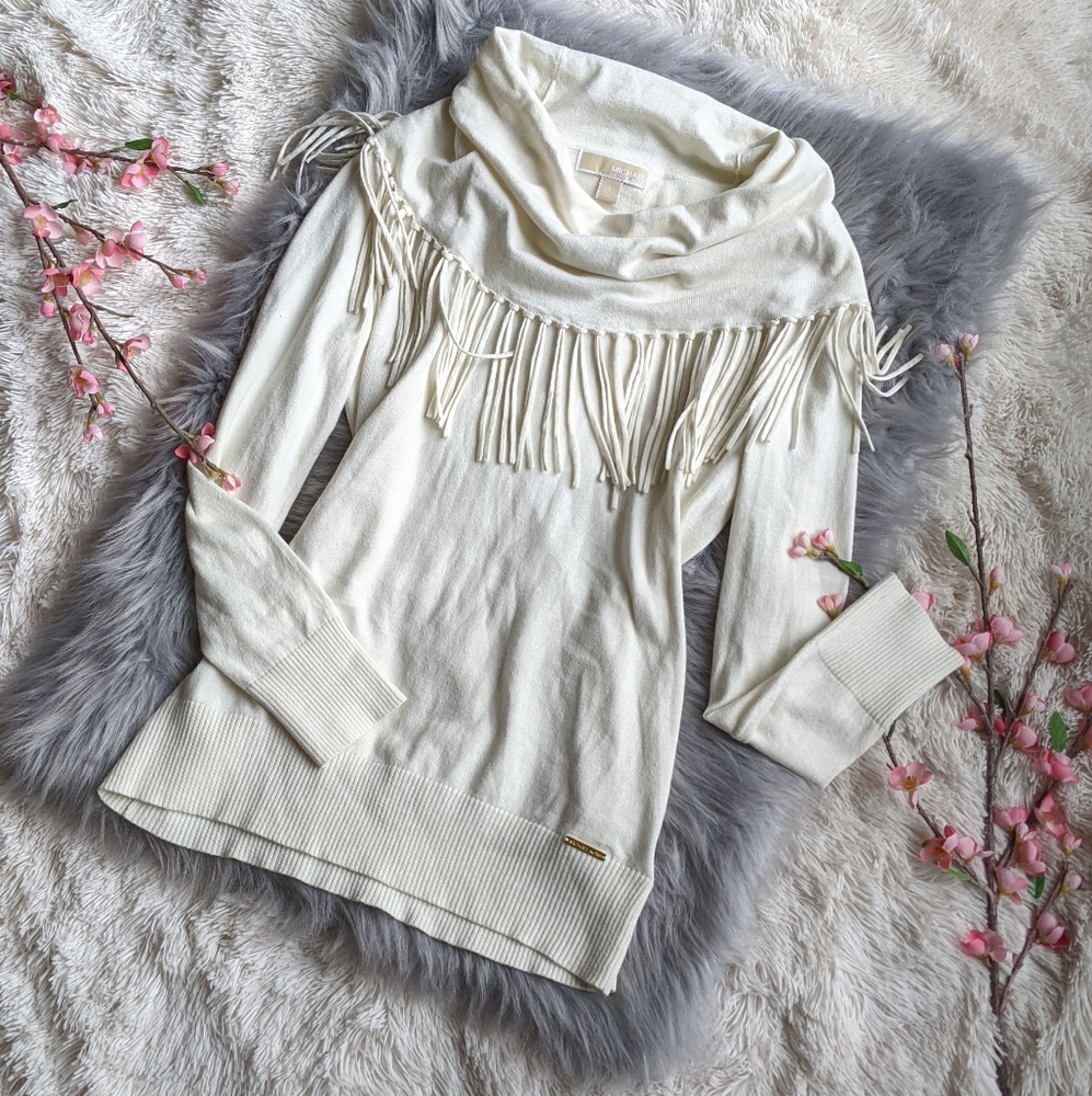 Michael Kors Creme Fringe Collar Sweater